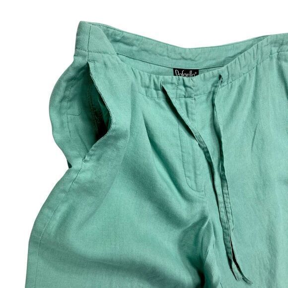 Rafaella 100% Linen Straight Leg Pants Womens 8 Green Drawstring Casual Coastal - Picture 4 of 14